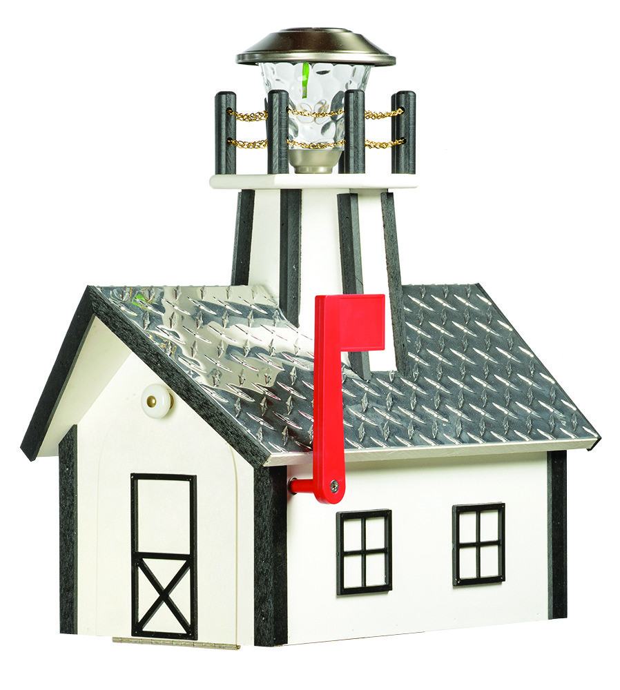 Amish-Made Poly Solar Lighthouse Mailboxes with Aluminum Diamond-Plated Roofs
