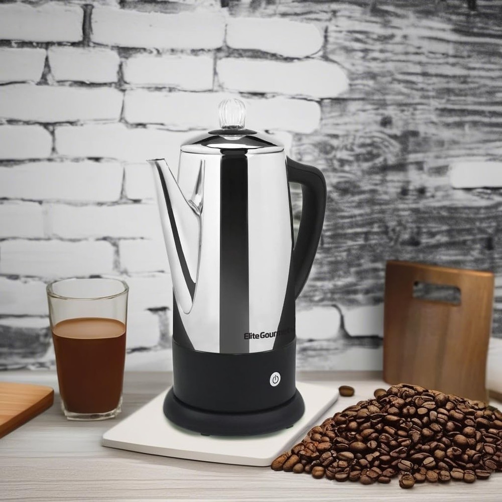 Electric 12-Cup Stainless Steel Coffee Percolator w/Keep Warm Cool-Touch Handle