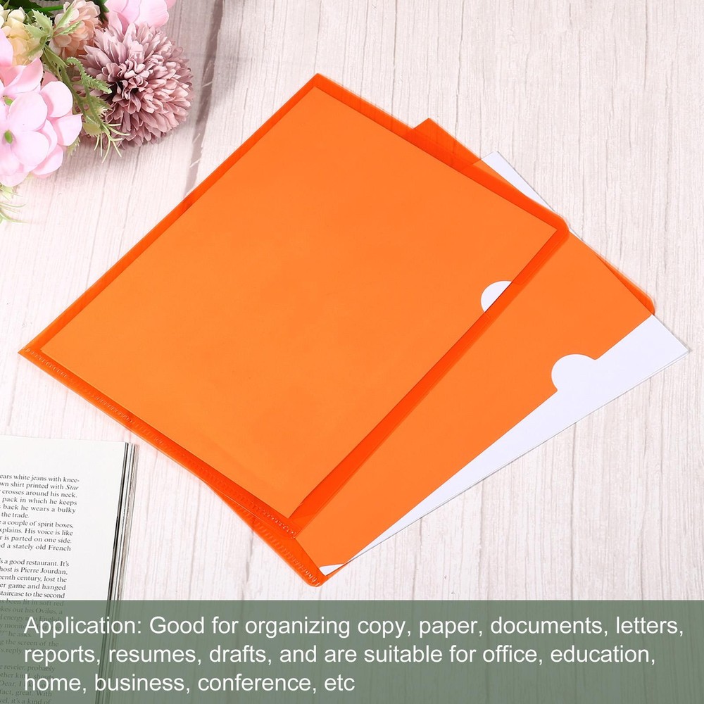 12 Pack L Type Folder, A4 Size Clear Project Pockets Plastic Folders (Orange)