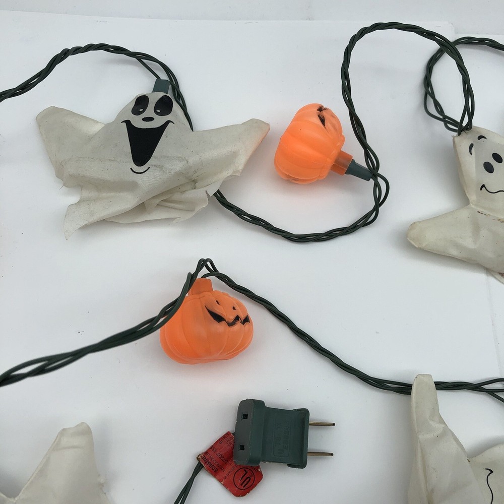 Vintage Halloween string light Ghosts & Pumpkin blow mold Stained ghosts