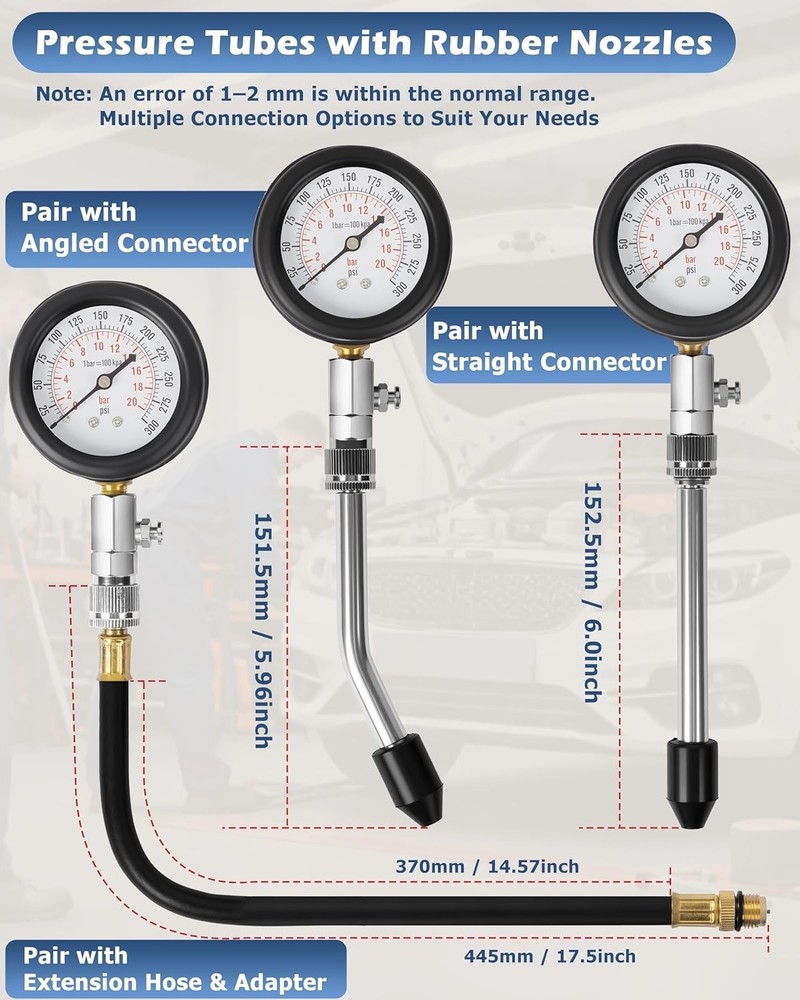 Versatile Engine Compression Tester for Automotives & Motorcycles - 8 Piece Set