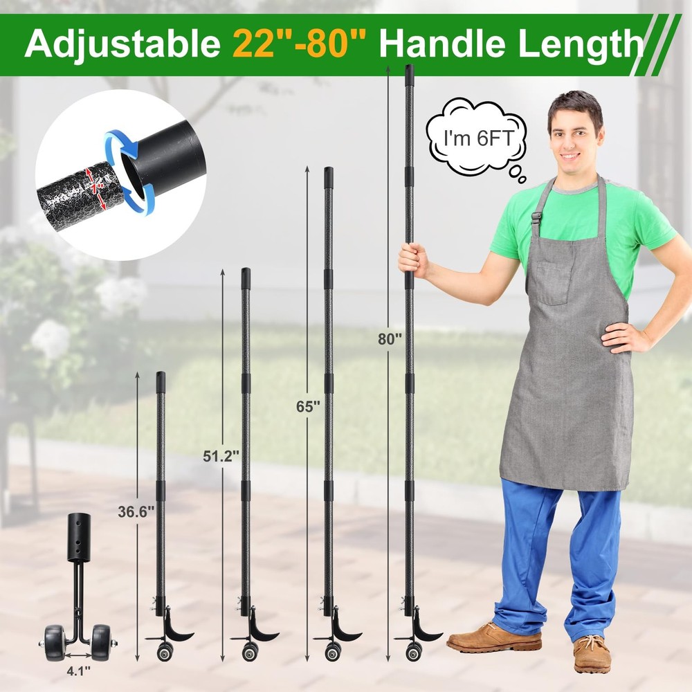 Crack Weeder with Wheels 6.5FT Metal Crevice Weeding Tool with Adjustable Lon...