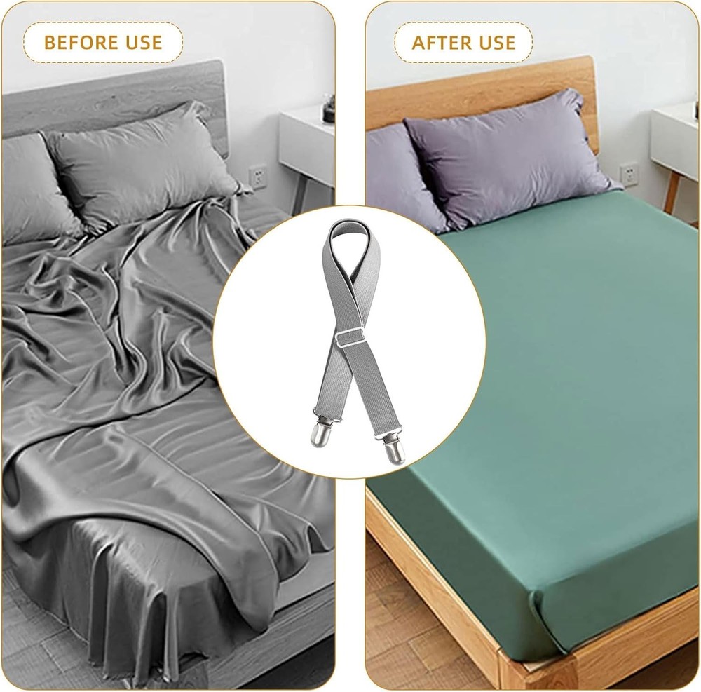 8pcs Adjustable Grey Bed Sheet Clips - Versatile Elastic Fasteners for Comfort