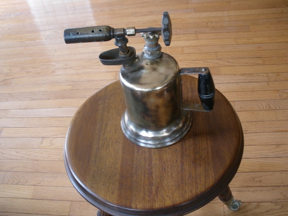 Vintage BRASS BLOW TORCH - Wooden Handle