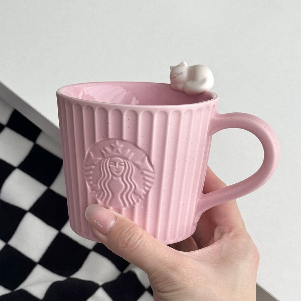Starbucks Cup Pink Three-dimensional Cat Ceramic Cup Office Desktop Drinking Cup