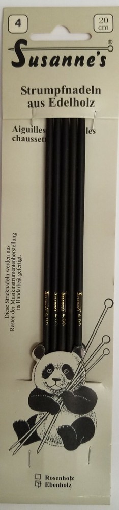 Suzanne's EBONY DOUBLE POINT Sock Needles 20 cm, Various Sizes