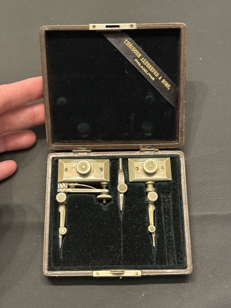Antique T. Alteneder & Sons Drafting Compass Set w/ Original Case