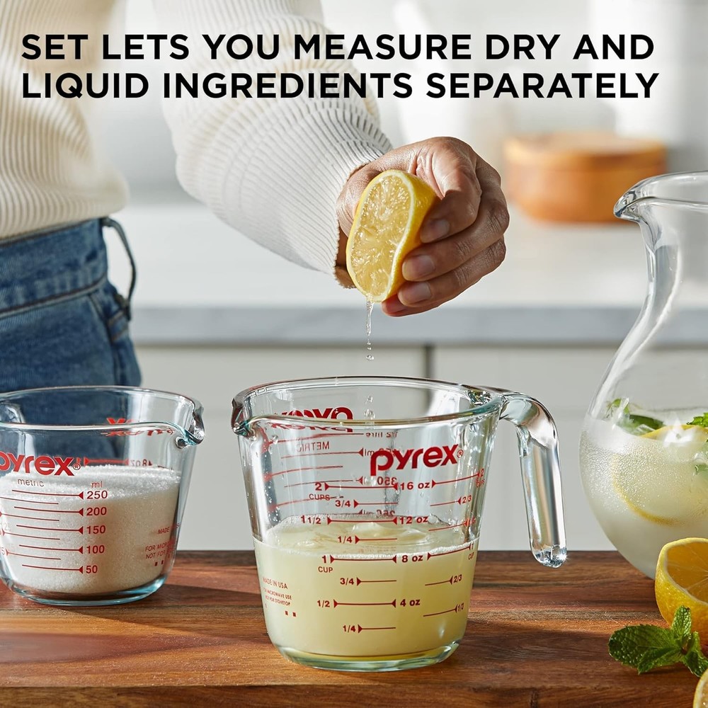 Pyrex Measuring Cup Set 2 Piece 1 Cup And 2 Cup Glass Kitchen Tool
