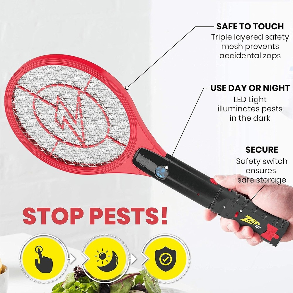 ZAP IT! Bug Zapper Rechargeable Bug Zapper Racket, 4,000 Volt, USB Charging