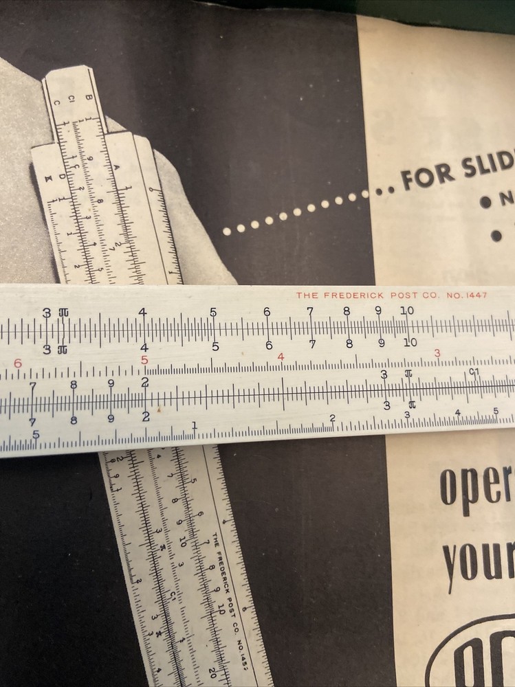 Vintage Frederick Post Slide Rule 1447 , With Manuel