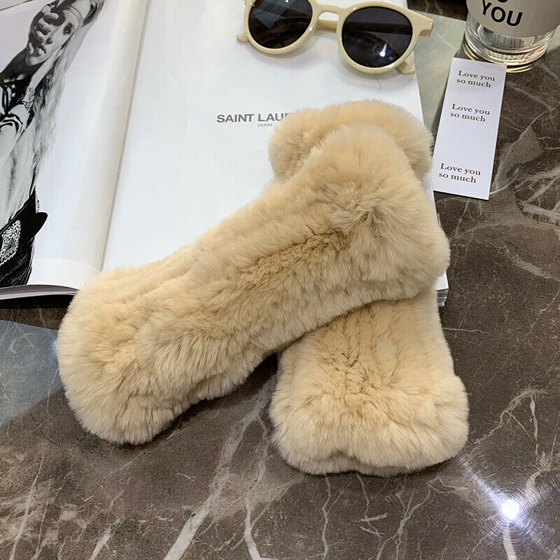 Winter Rabbit Fur Golves Knitted Stretch Fingerless Mitten Gloves