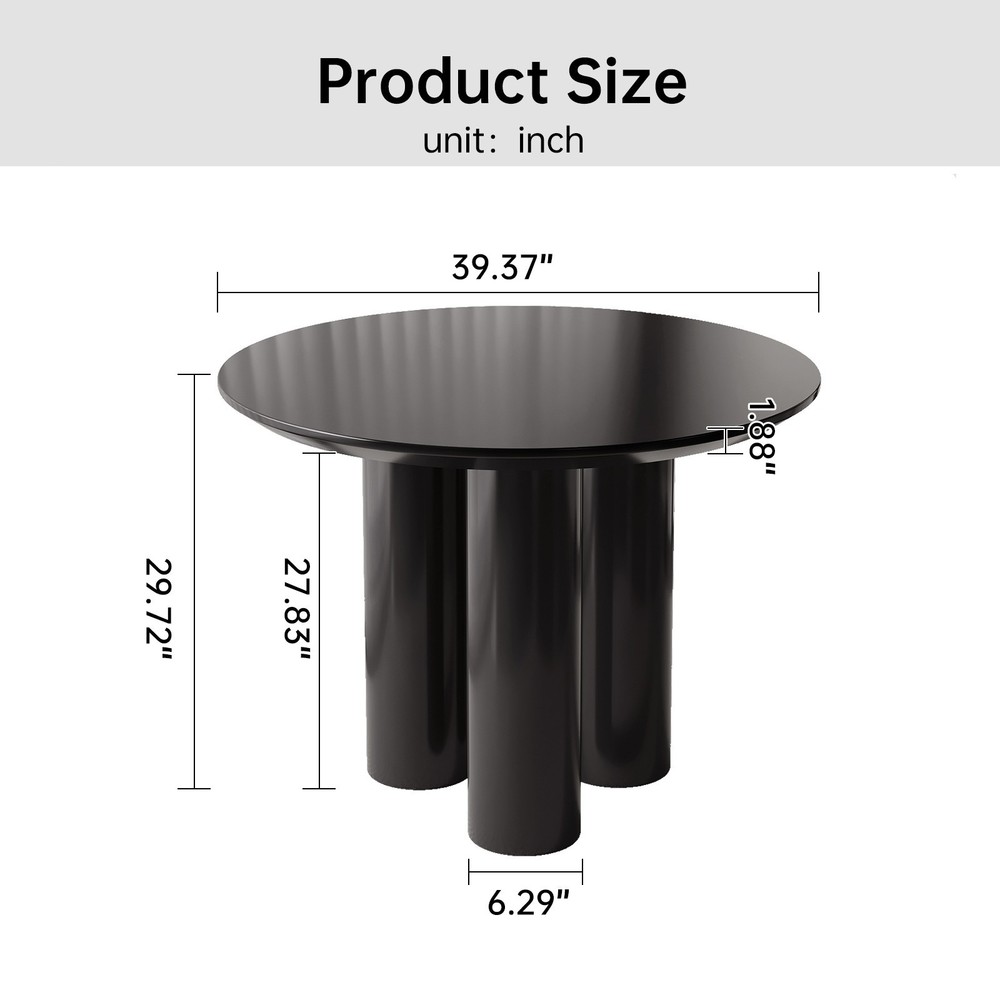 39" Round Dining Table Black Modern Kitchen Table Dining Room Table for 2-4