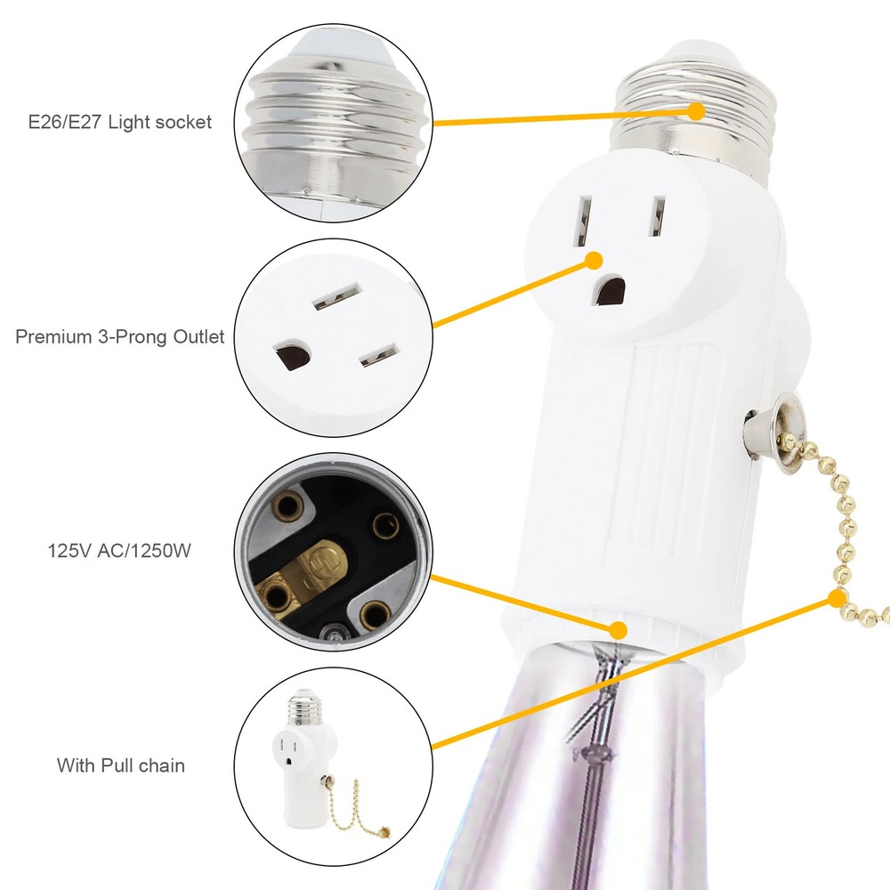 E26/E27 Light Socket to Plug Adapter 2/3 Prong Light Bulb Outlet Plug Converter
