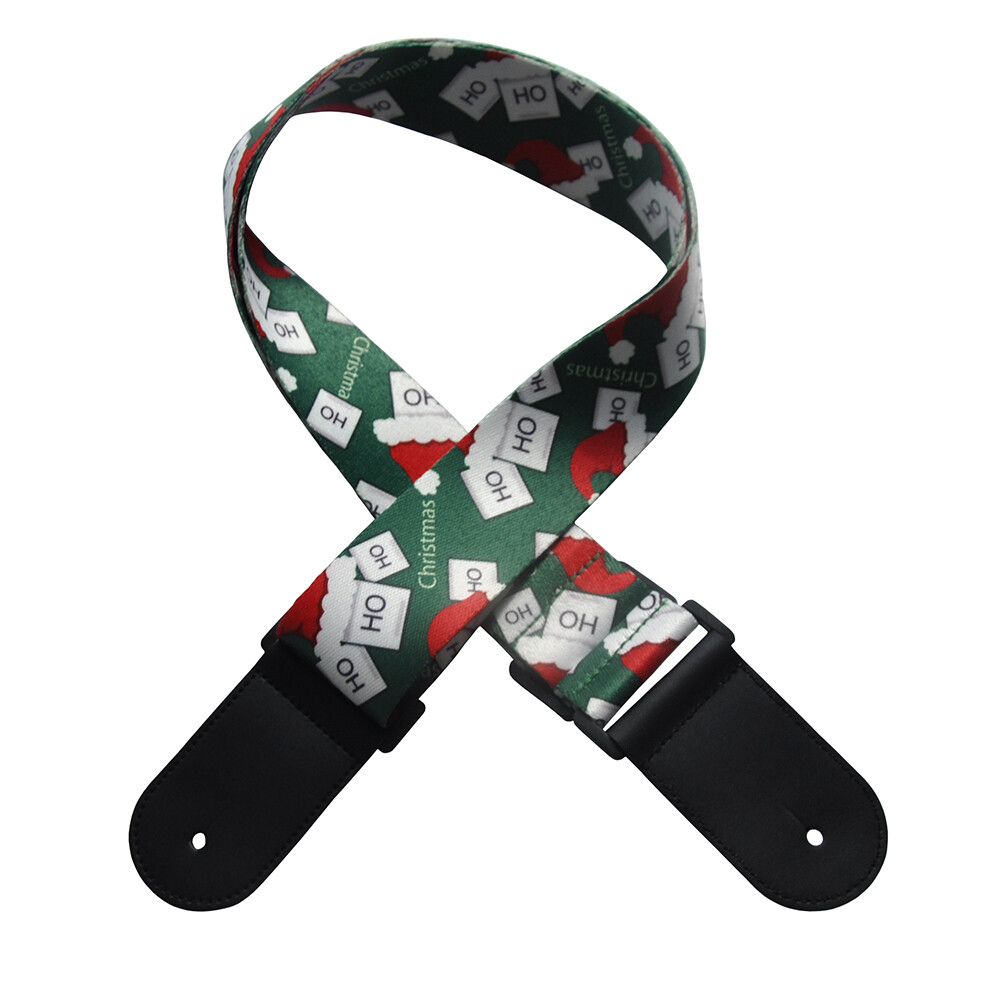 Christmas Pattern Guitar Strap Polyester Woven Leather Head 2'' wide