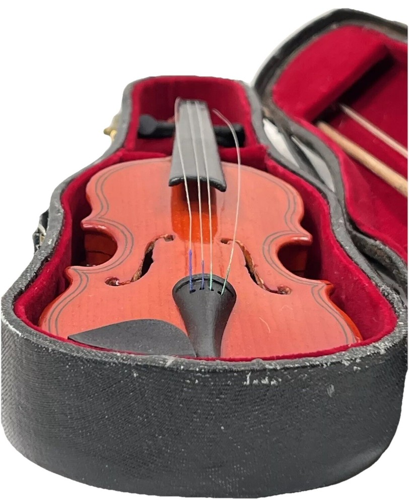 8” Miniature Violin with Bow & Fitted Lined Case •Flip Close w/Handle
