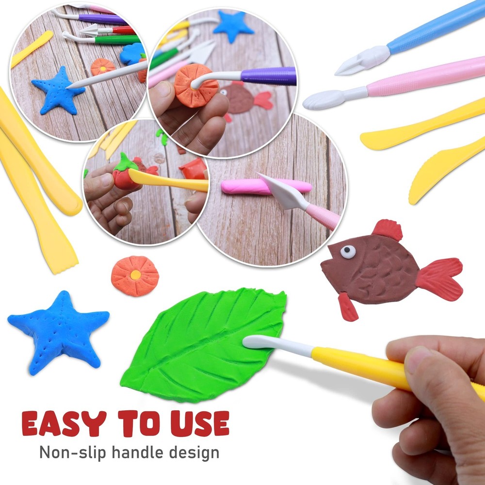DUGATO Clay Sculpting Tools (17pc Set) - Double-Sided Plastic Modeling Kit fo...