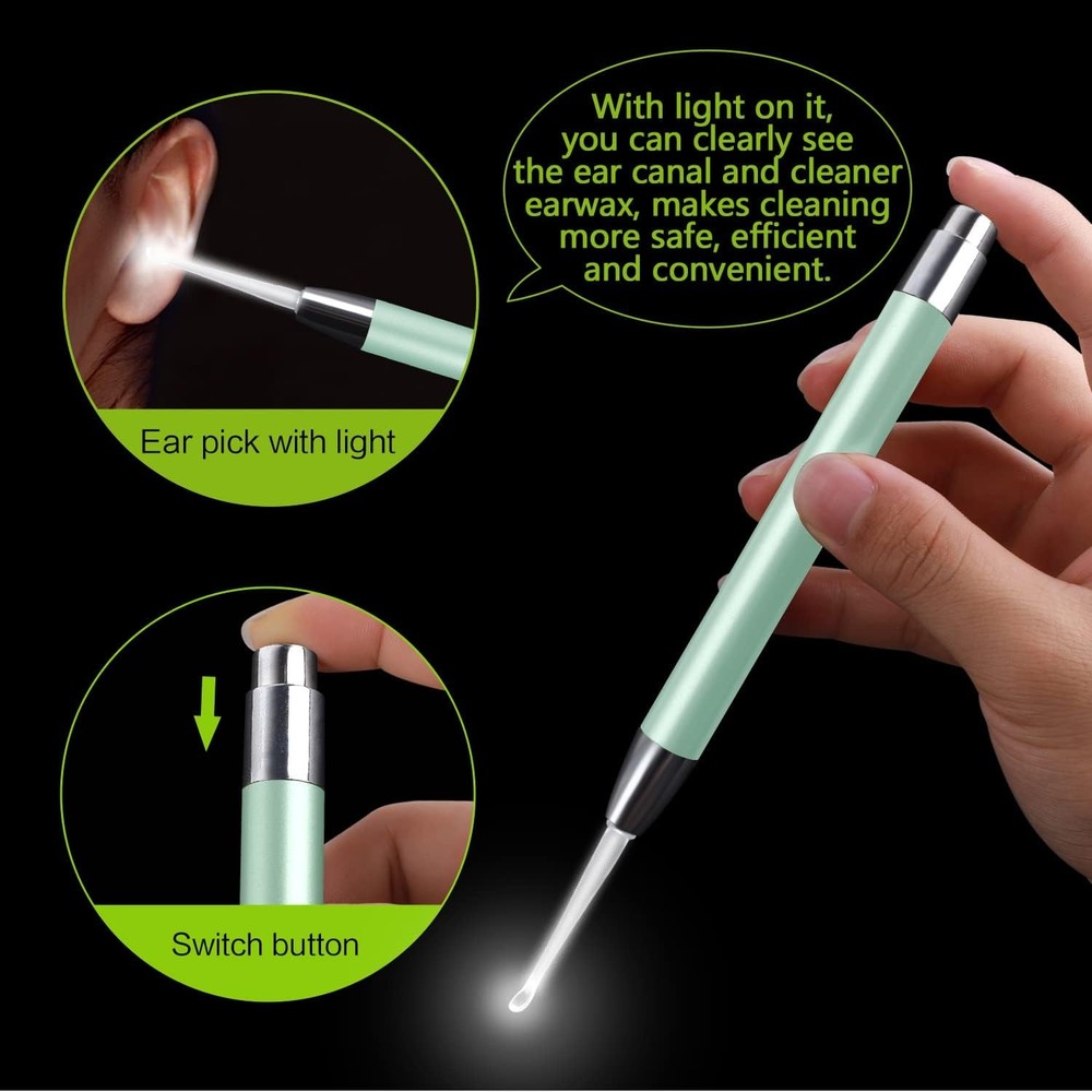 4 Pack Ear Wax Removal Tool Kit with Light, Pick Cleaning Tools Green