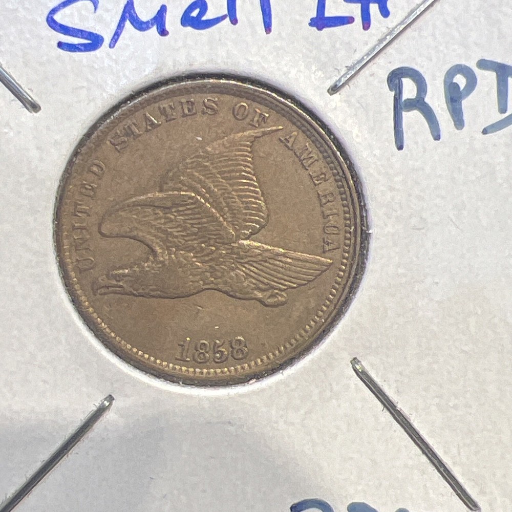 1858 Flying Eagle Cent - Small Letters RPD REPUNCHED DATE