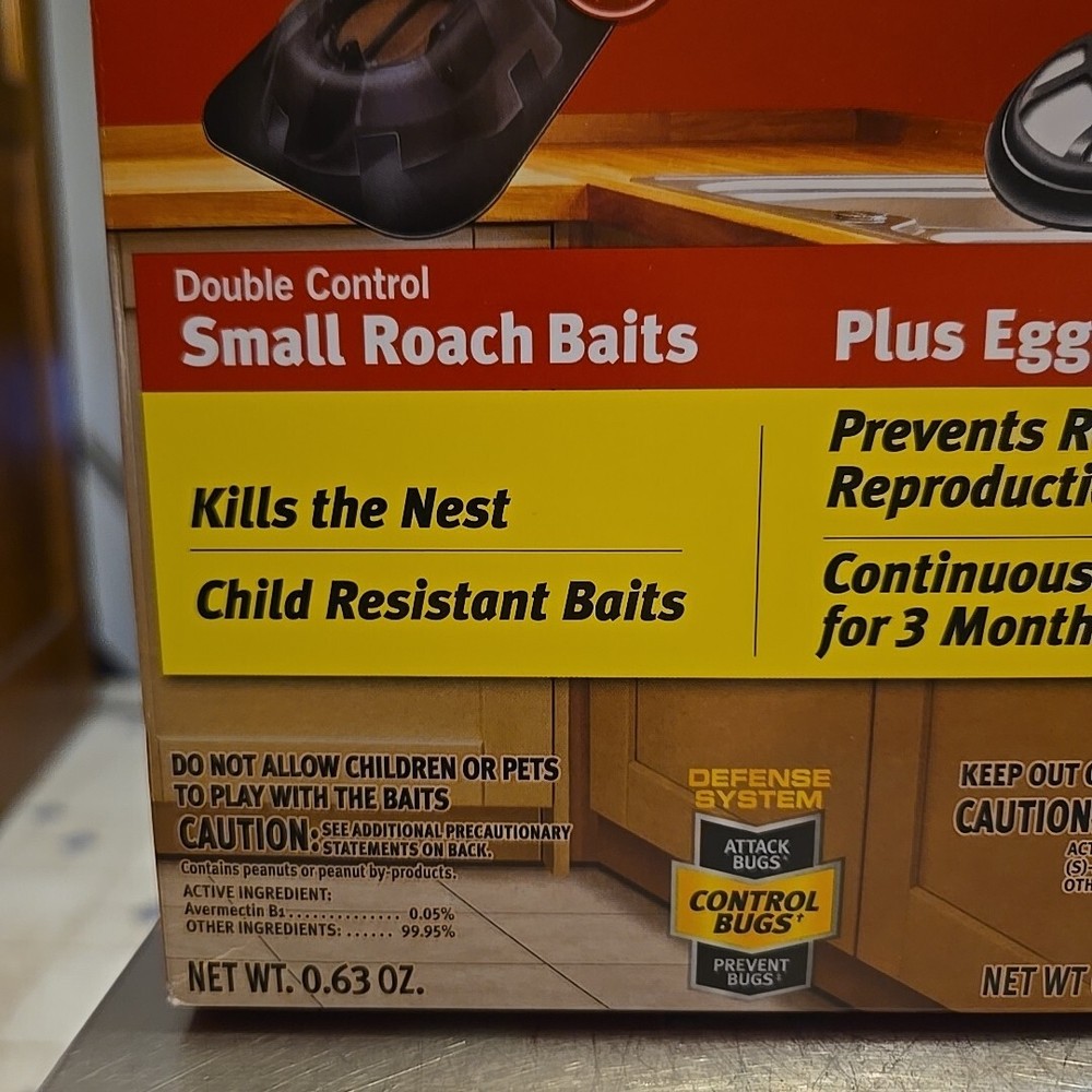 Raid Double Control 12 Small Roach Baits + 3 Egg Stoppers Kills & Sterilizes NEW