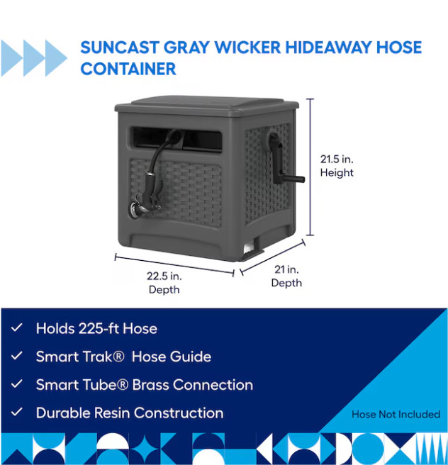 Suncast Wicker Hideaway Plastic 225-ft Container Hose Reel