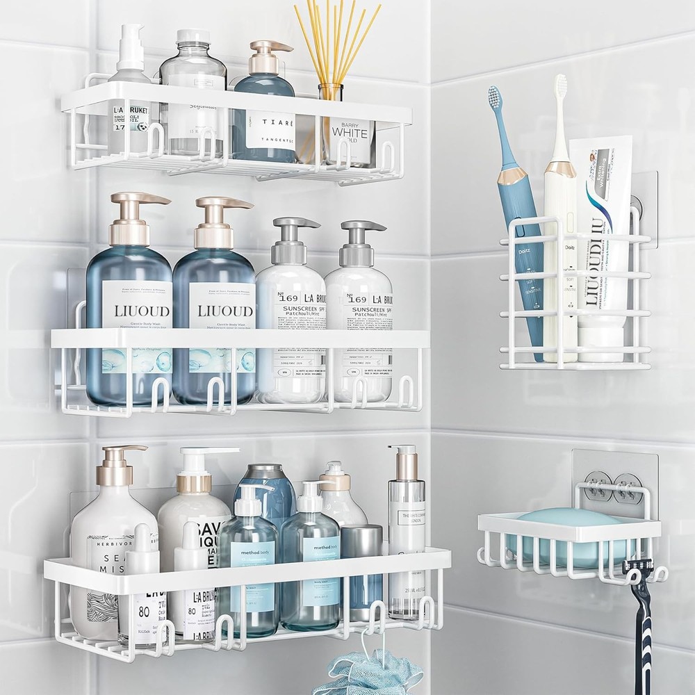 5 Pack Shower Caddy Organizer Rack Shelf Inside Shower Adhesive Bathroom Wall