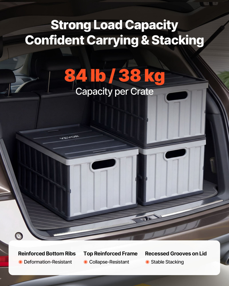 65L Collapsible Storage Bins w/ Lids 3 Pack Stackable Folding Crates Handles