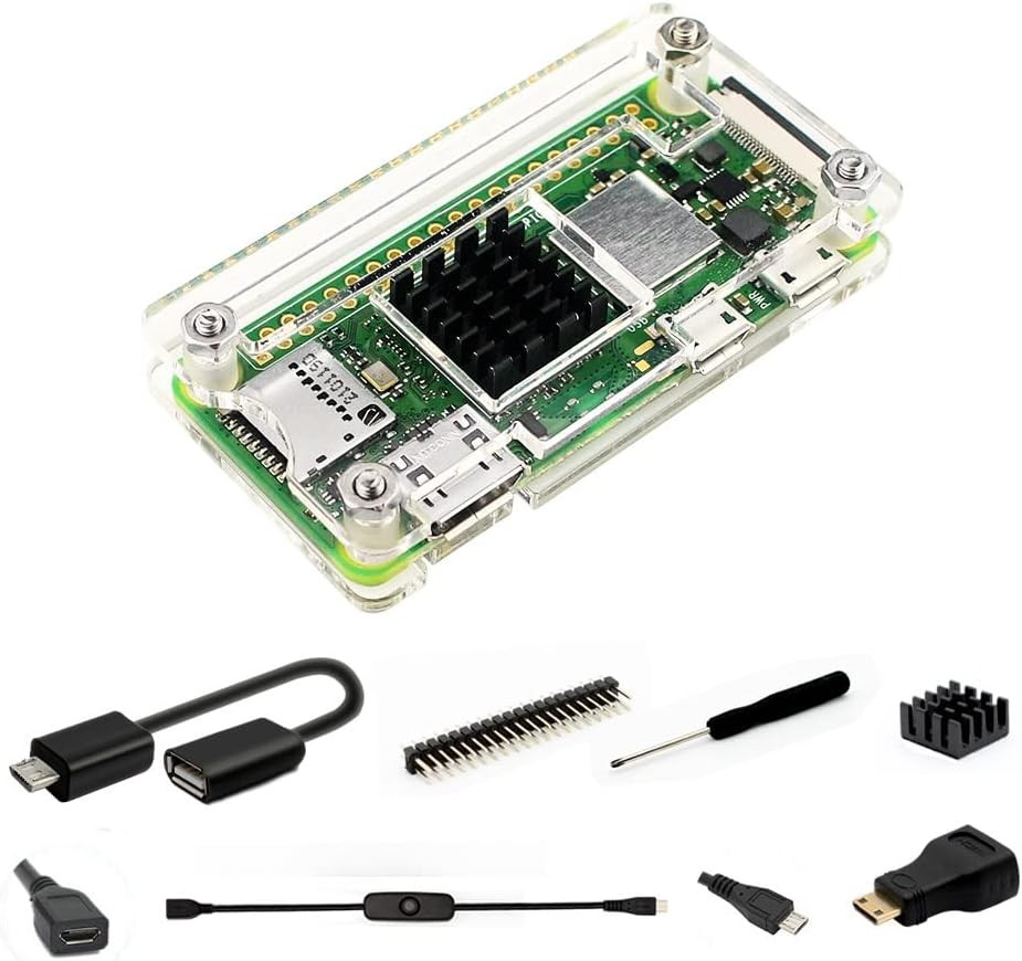Raspberry Pi Zero Case, Case for Raspberry Pi Zero 2 W, with Heatsink, HDMI Adap