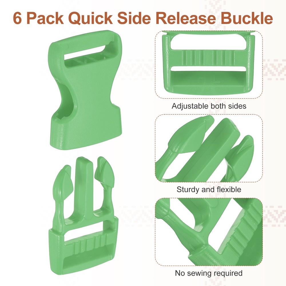 6 Pack Quick Side Release Buckle, 1" Plastic Buckle Clip, Green