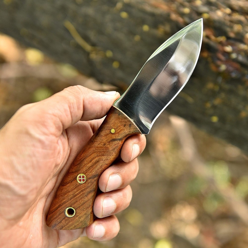 Custom Handmade Fixed Blade Skinner knife - Wood Handle - Pancake Sheath