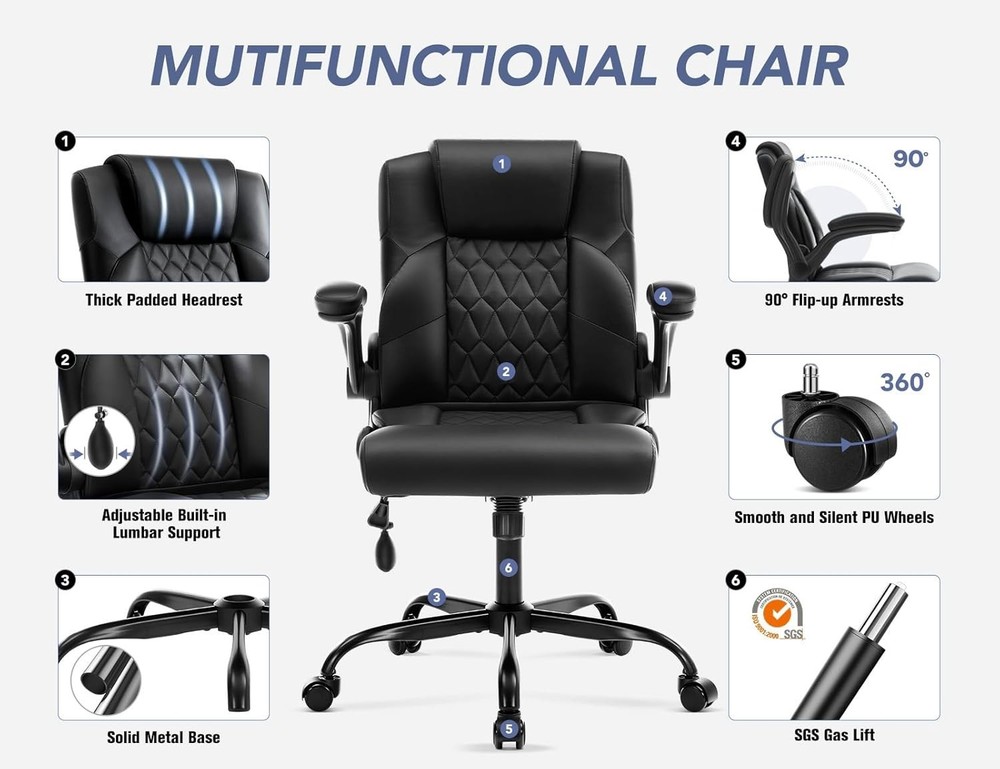 Office Chair with Adjustable Inflatable Lumbar Support,Leather Ergonomic Comput