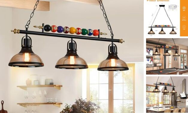7'-8' Hanging Pool Table Light Billiard Pendant Light Adjustable Light, Retro