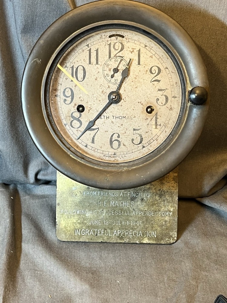 UNUSUAL WWII ERA Seth Thomas ship's clock & with presentation plaque attached