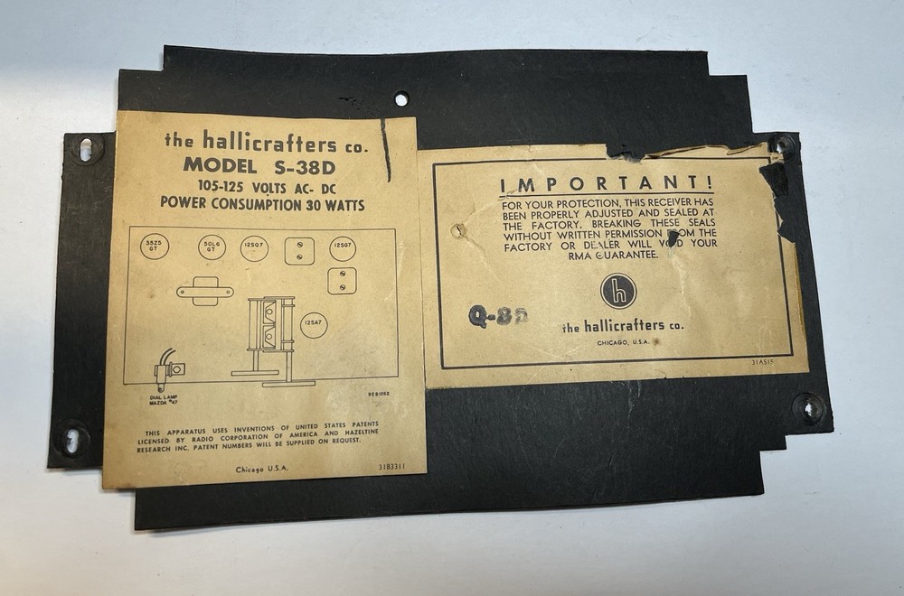 hallicrafters S38D  Radio Receiver  Bottom cover panel