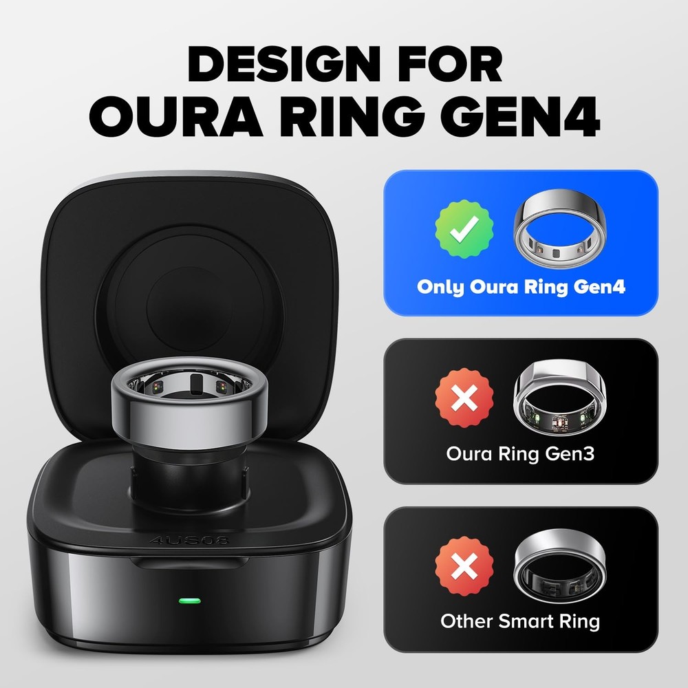 Wireless Charging Case Compatible with Ou-ra Ring Gen 4 Size 9, Carbon