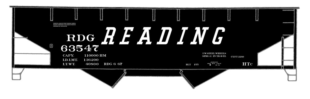 K4 HO Scale Decals Reading Class HTC Offset Twin Hopper White
