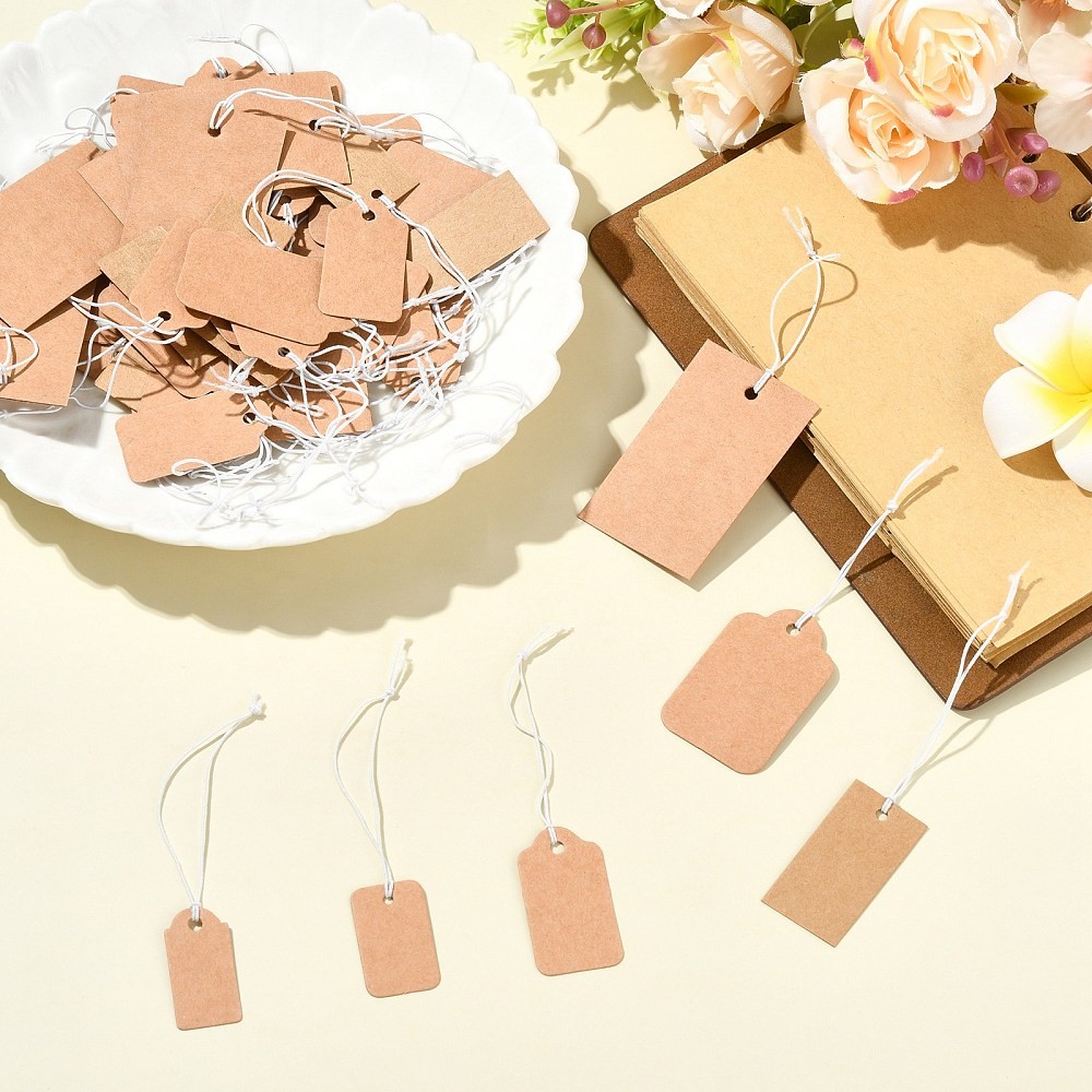 300pcs Elastic Rope Packaging Hanging Tags Multi Size Rectangle Labeling Tagging