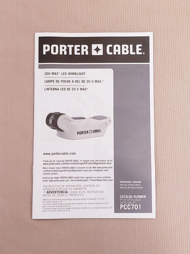 PORTER CABLE PCC701 Flashlight LED Lithium Worklight 20V Li-Ion Tool Only - NEW