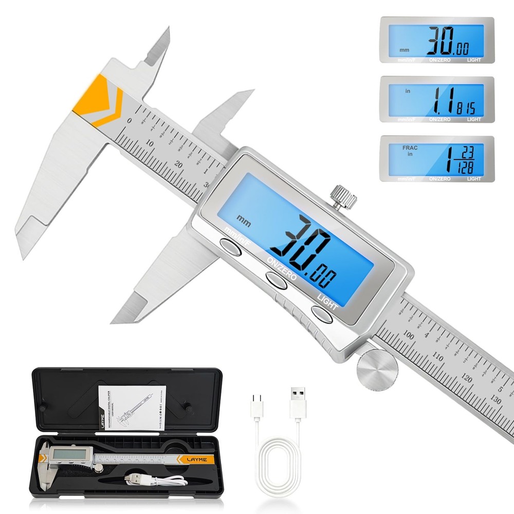 Digital Caliper, Rechargeable Caliper Measuring Tool with Backlight LCD Scree...