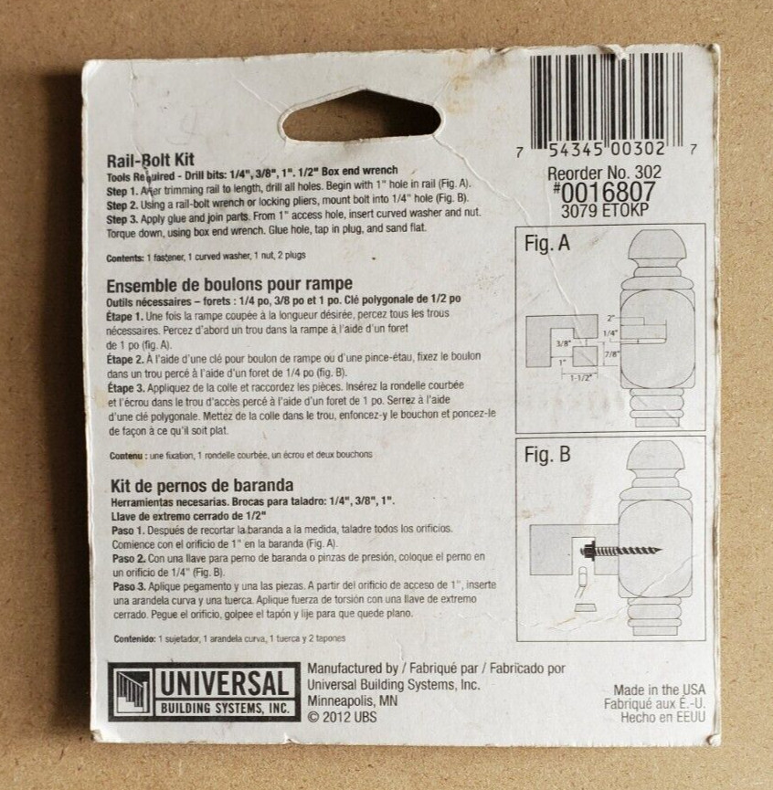 Universal Building Systems Rail- Bolt Kit Made In USA