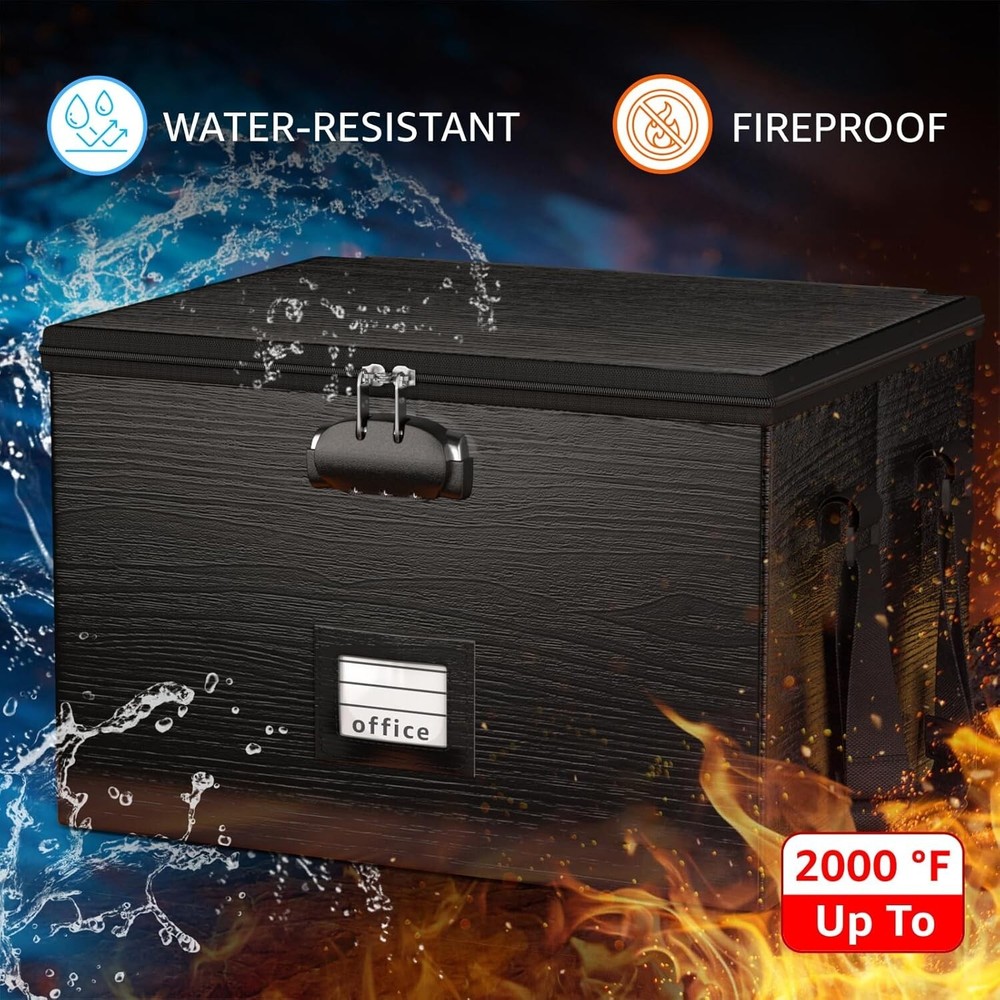 Fireproof Document Box File Organizer - Portable Locking Filing Storage Box
