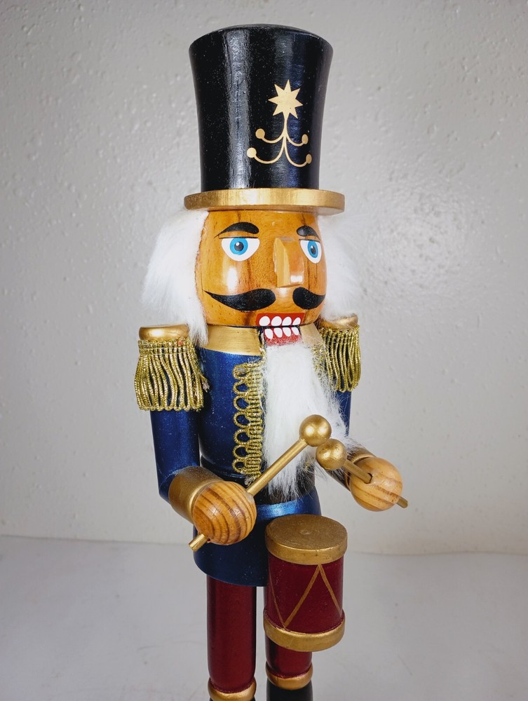Band Leader Drummer Wood Nutcracker. 15" Tall.