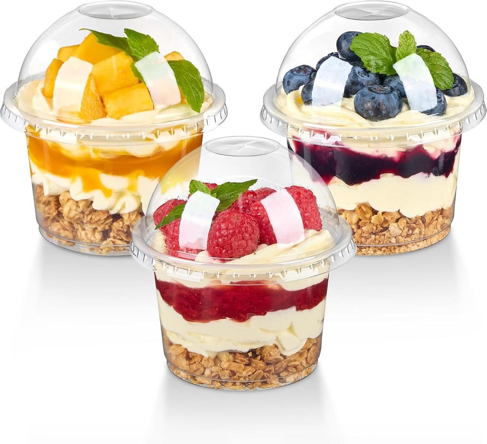 Plastic Dert Cups with Dome Lids, Clear Disposable Yogurt