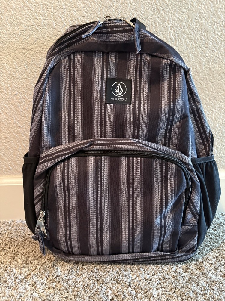 VOLCOM GREY & BLACK STRIPED UNISEX SUNSTONE BACKPACK , NEW WITH TAGS