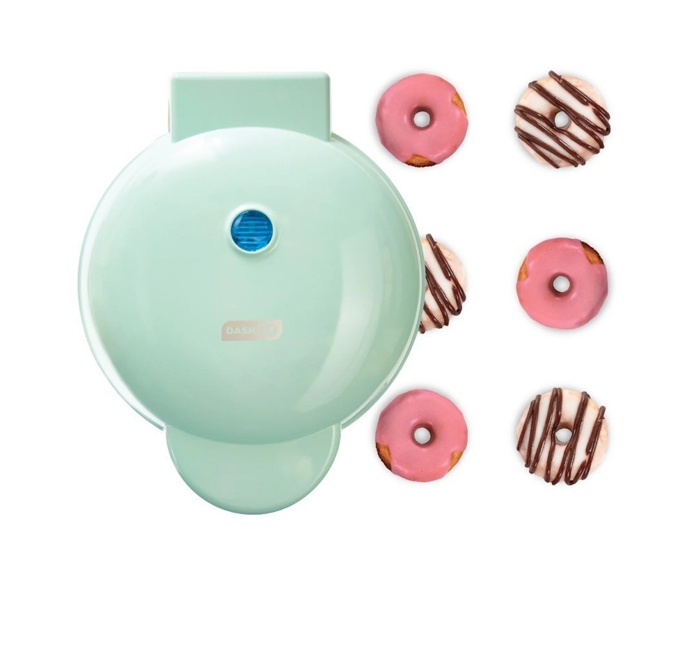 DASH Mini Donut Maker Mint Green Non-Stick Surface 7 Compartments Electric