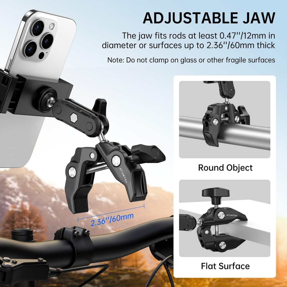 ATUMTEK Super Camera Clamp Mount with 1/4" and 3/8" Threads, Dual Black
