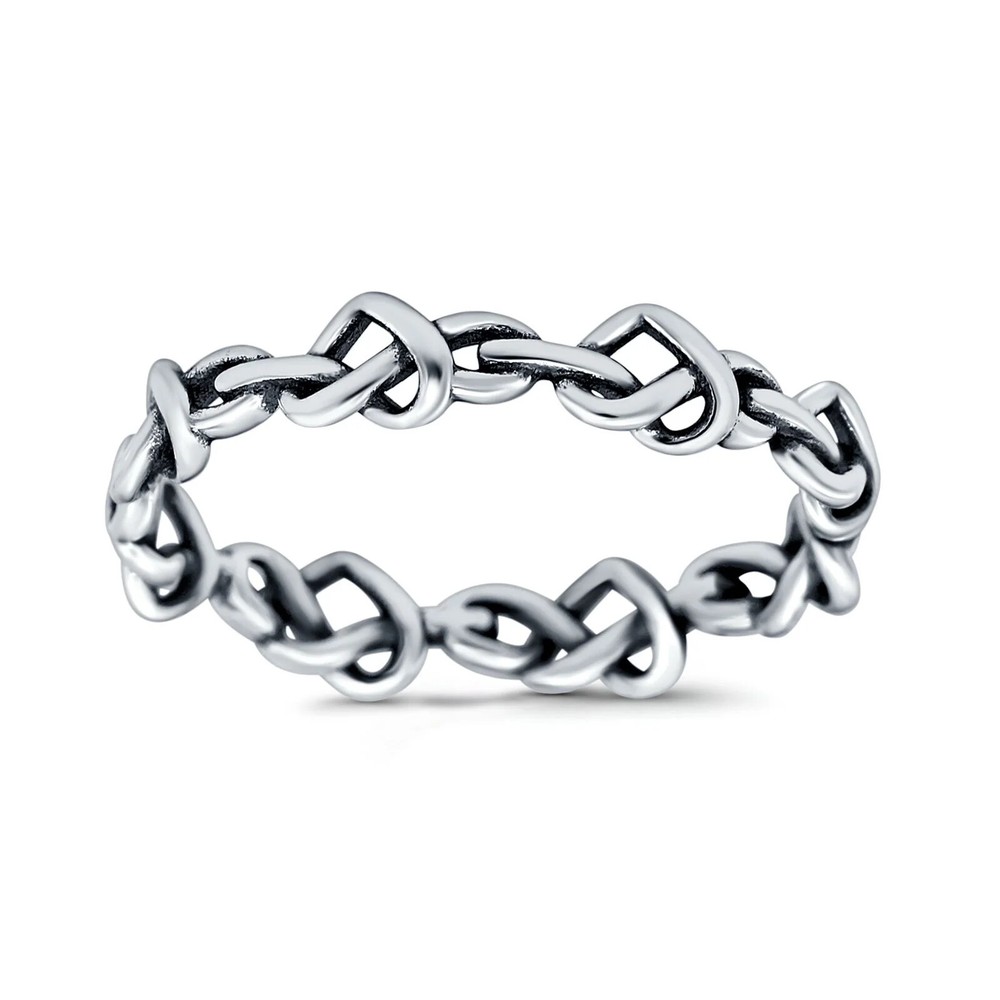 Heart Knots Silver Braided Ring 925 Sterling Silver 4mm