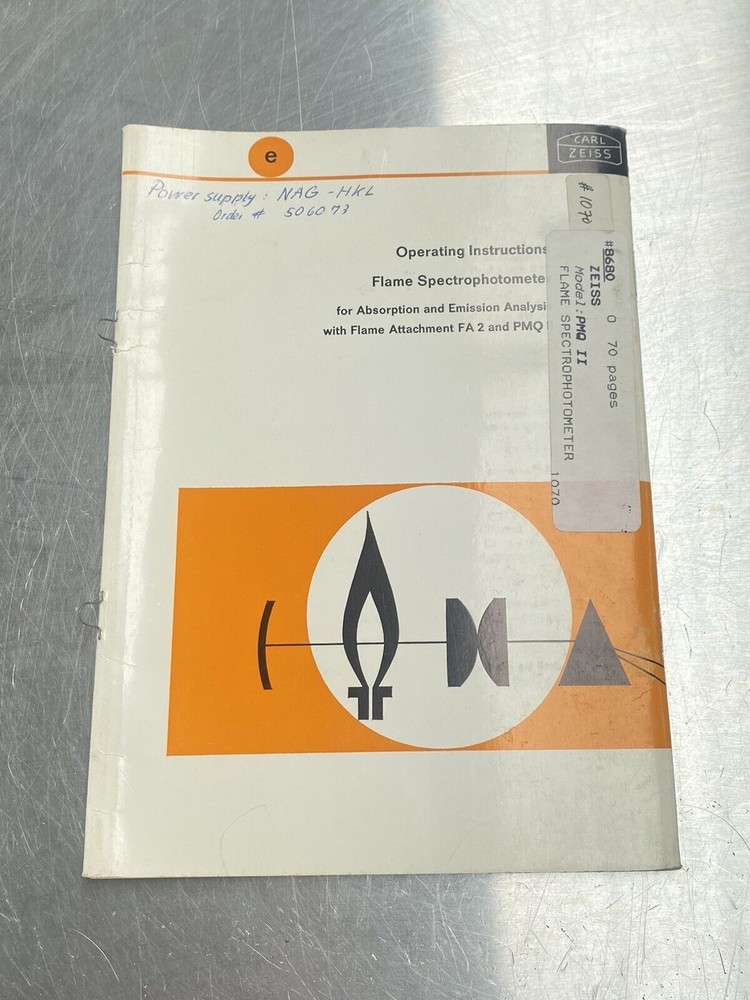 Zeiss PMQ 2 Flame Spectrophotometer - Users Manual /Instructions Book