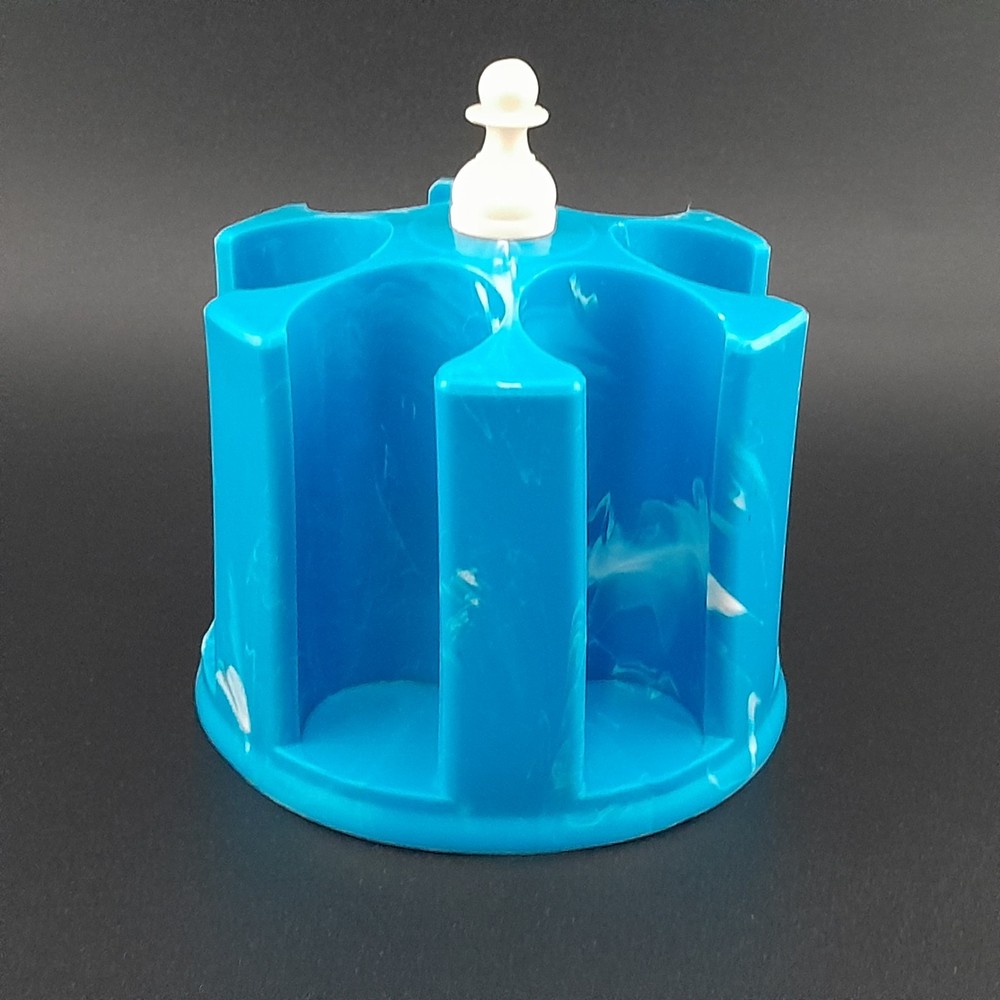 Vintage Marbled Blue Plastic Rotating Thread Spool Carousel Caddy Holder