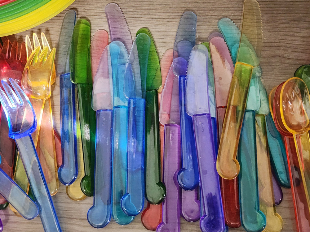 Serving Set for 24-4 Each Divided Plates/ Forks/ Spoons/ Knives/ Cups-Plastic