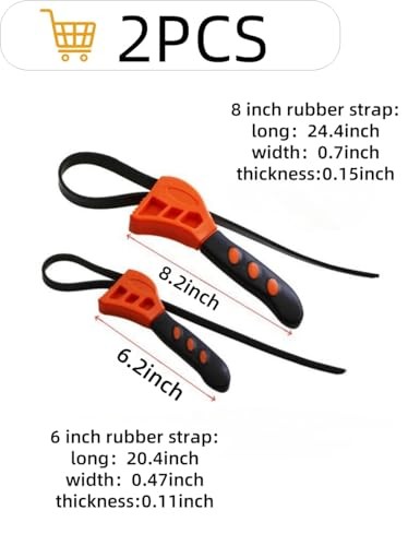 2 Pack Adjustable Rubber Strap Wrench, 6" and 8" Strap Wrench Plumbing,